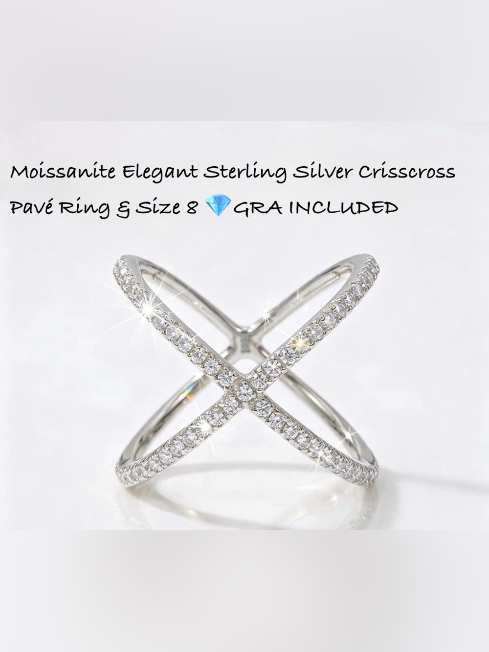 Moissanite Elegant Sterling Silver Crisscross Pavé Ring 💍 Size 9-GRA INCLUDED